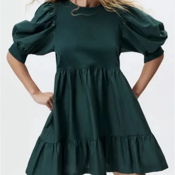 zara green dress puff sleeves Zara Mint Green Lace Maxi Dress with Side Slit – SilkRoll